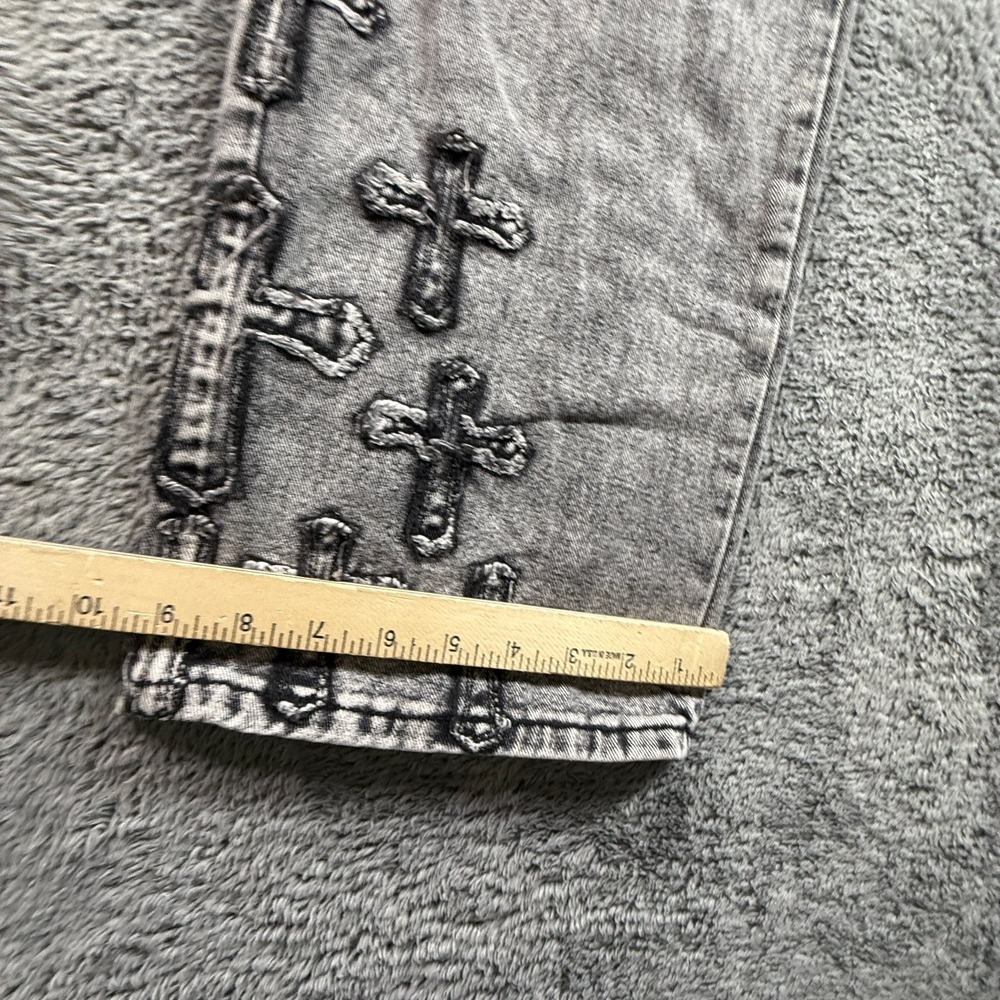 Ashley Mason Premium Womens 27 Cross Embroidered Relaxed Gray Jeans Denim - Picture 9 of 12